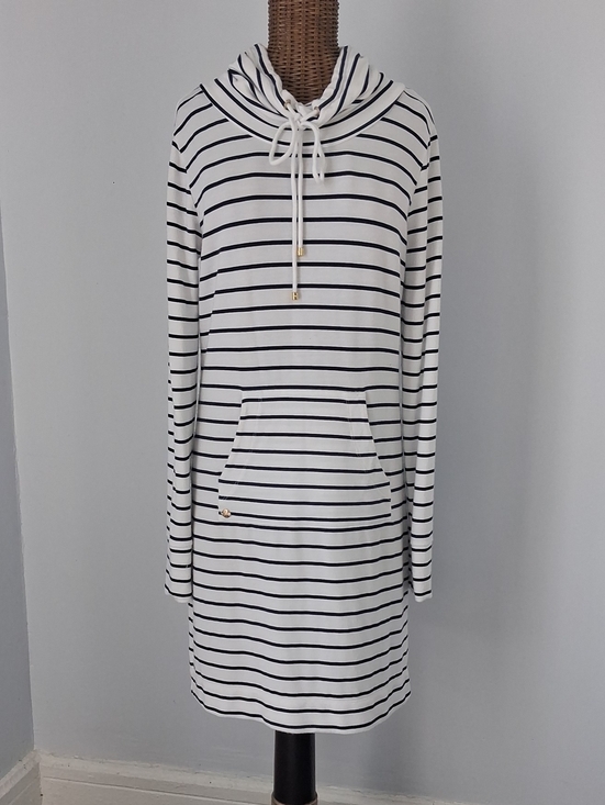 Lilly Pulitzer Dresses & Skirts - Lilly Pulitzer White Dress/Cover up with Navy Stripes Long-Sleeve Hooded
